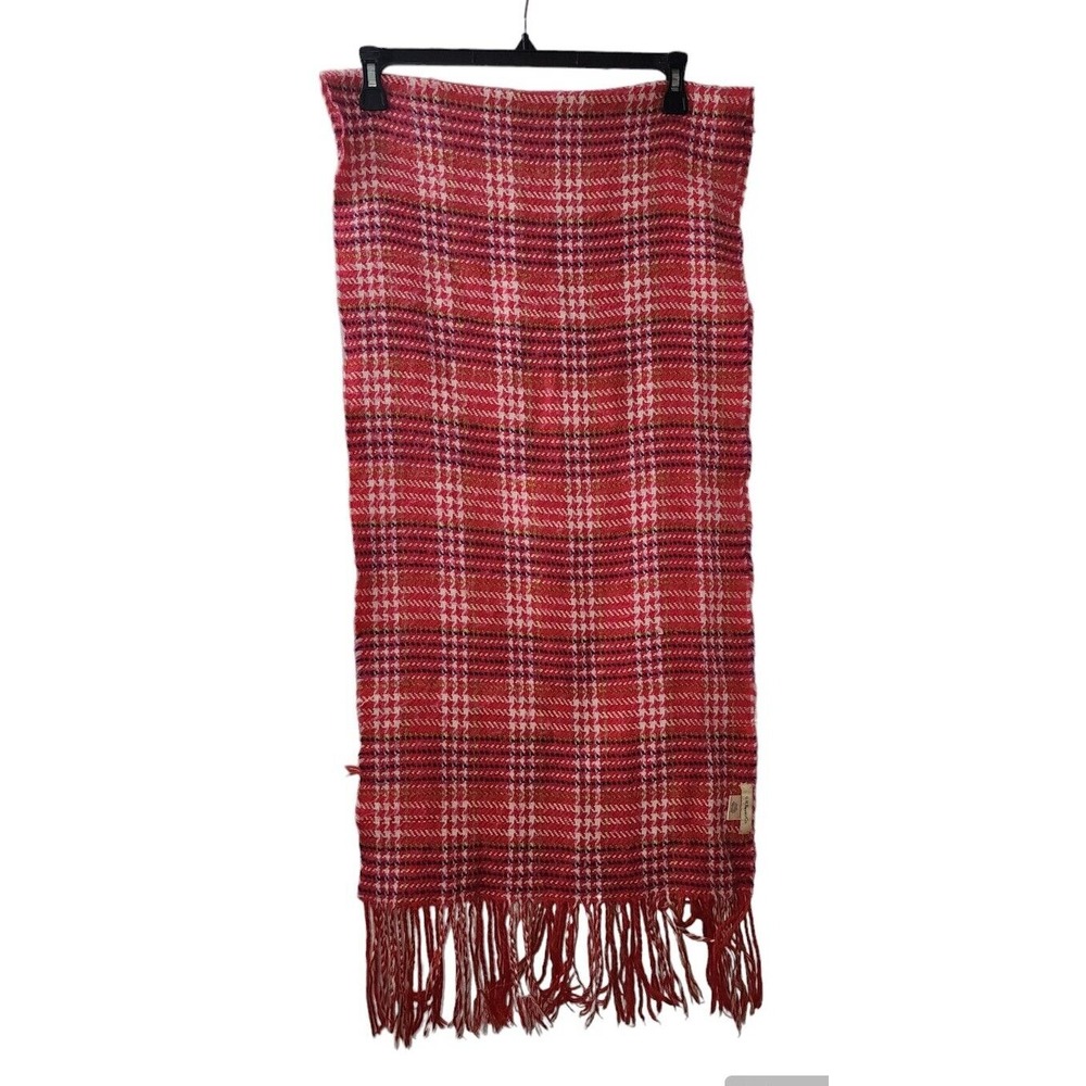 G.H. Bass & Co. Plaid Scarf with Fringe Red Pink Acrylic One Size